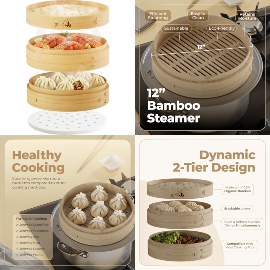 Bamboo Steamer Basket - 2-Tier - Bao Steamer Bamboo review and price